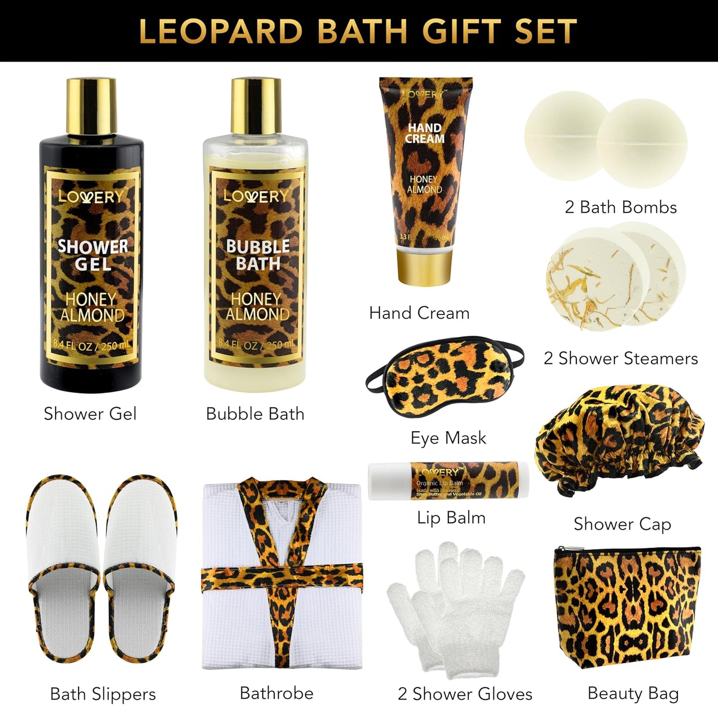 At-Home Spa Kit with Honey Almond Scent–17Pcs RelaxingBath Gift Setwith Vitamin E-Rich Bath Essentials-Bubble Bath, Shower Steamer, Hand Cream,Lip Balm, Bath Robe, Slippers, Shower Cap & More