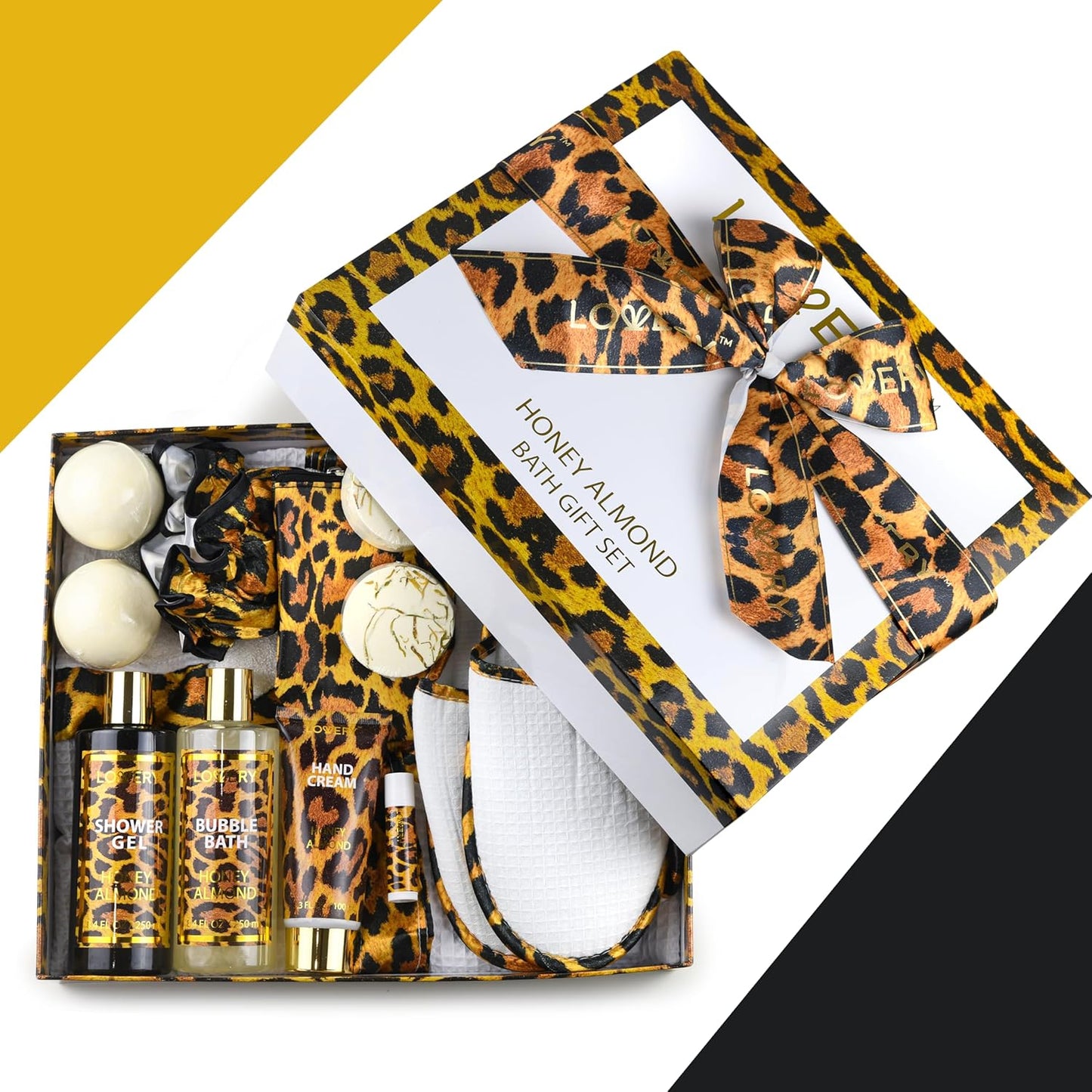 At-Home Spa Kit with Honey Almond Scent–17Pcs RelaxingBath Gift Setwith Vitamin E-Rich Bath Essentials-Bubble Bath, Shower Steamer, Hand Cream,Lip Balm, Bath Robe, Slippers, Shower Cap & More